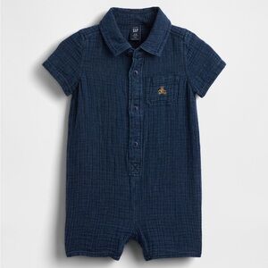 Like New GAP Baby Crinkle Cotton Gauze Pocket Shorty One Piece Romper - 3-6 mo